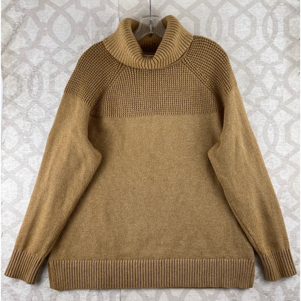 L.L. Bean Sweater Womens XL Tan Turtleneck Cotton Blend Ribbed 515159